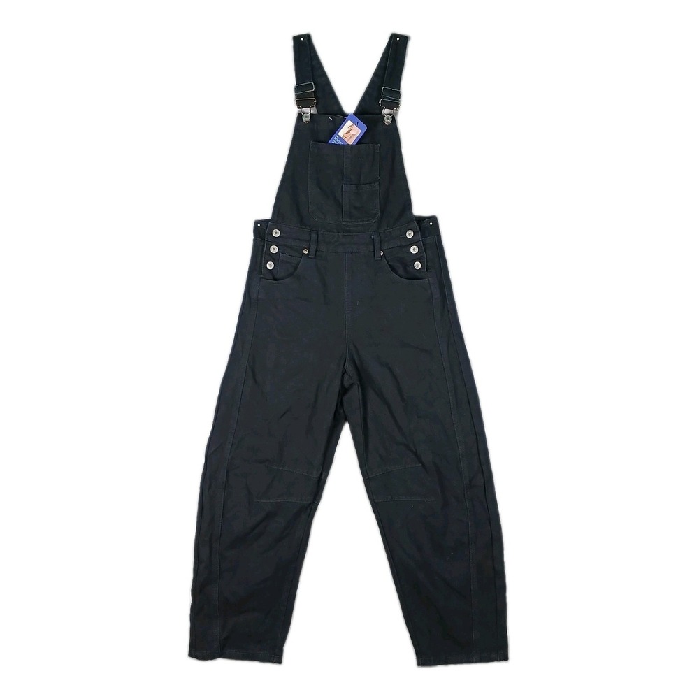 Denim Bib Overalls Women Size Extra Small Black Barrel‎ Leg Baggy Skater Cotton